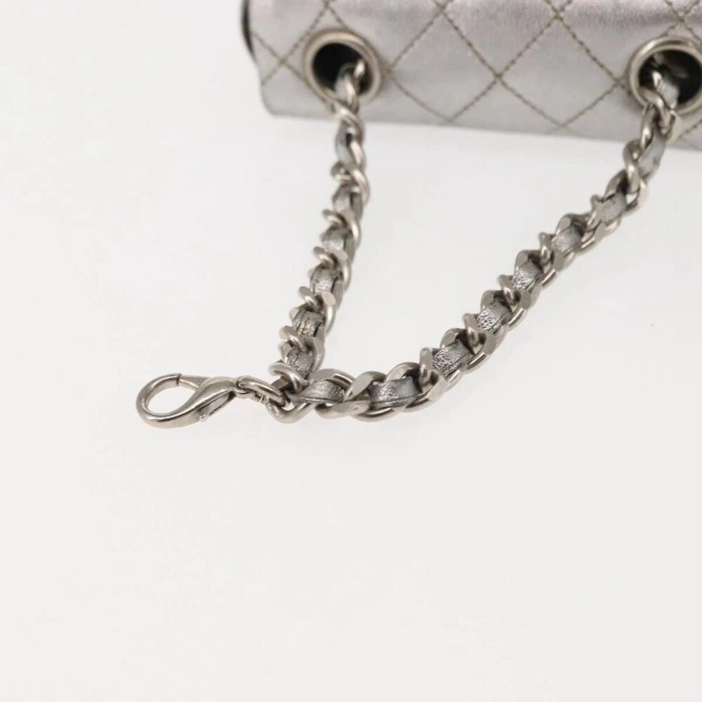 CHANEL Matelasse Chain Hand Bag Lamb Skin Silver CC Auth 148202 - Picture 8 of 16
